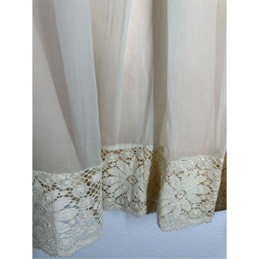 Rare Vintage Pleated Mini Dress Lace Trim Lined Sheer Size 5 (M) Cream Back Zip - Picture 3 of 15